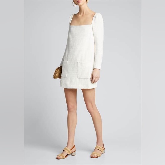 VERONICA BEARD Alona Tweed Square Neck Long Sleeve Mini Dress Ivory 8 - Picture 9 of 16